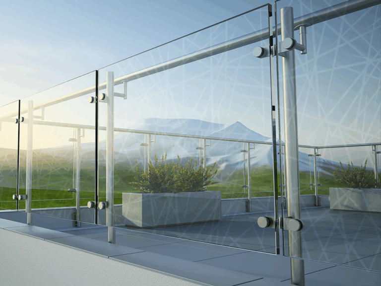 Balustrada szklana ze szkła Ornilux® Mikado bezpiecznego dla ptaków