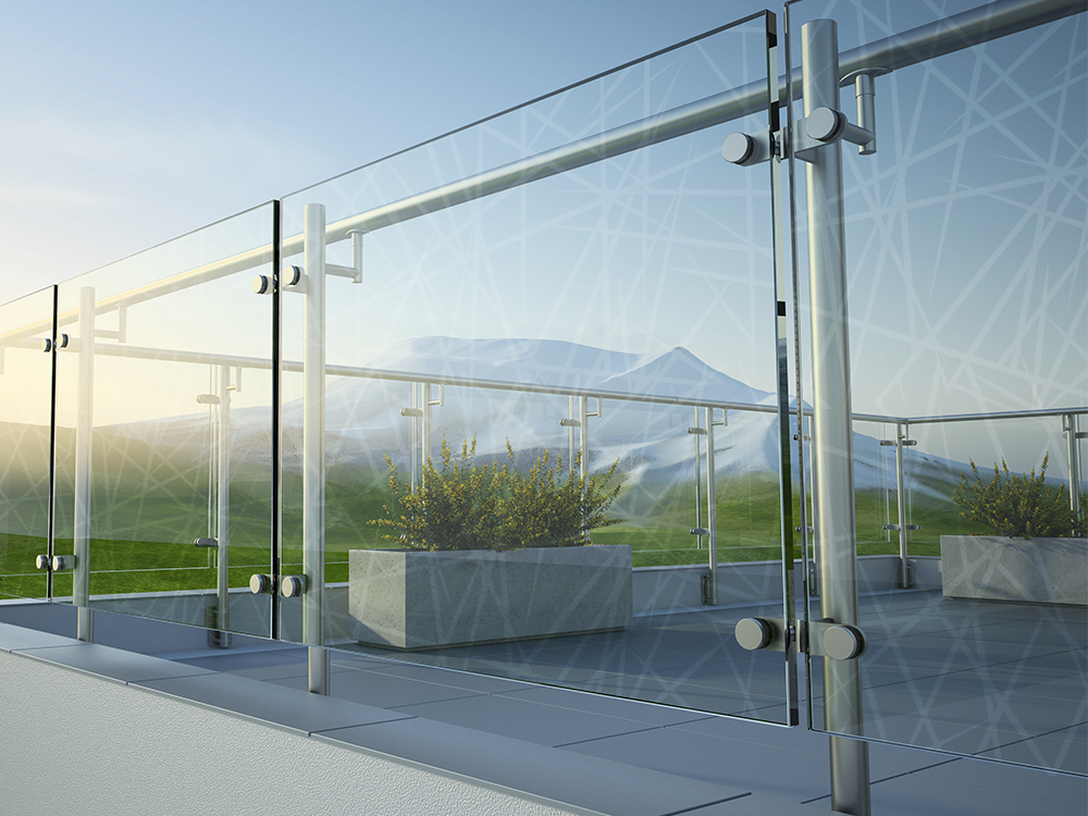 Balustrada szklana ze szkła Ornilux® Mikado bezpiecznego dla ptaków