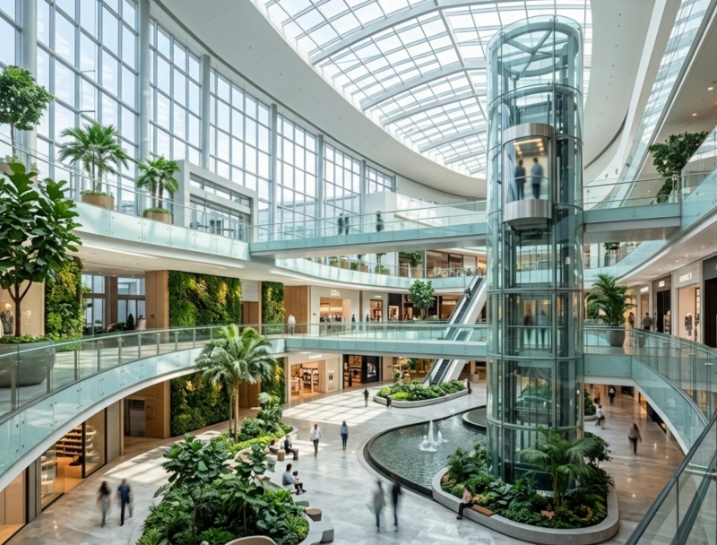 Balustrady ze szkła hartowanego 10 mm w centrum handlowym