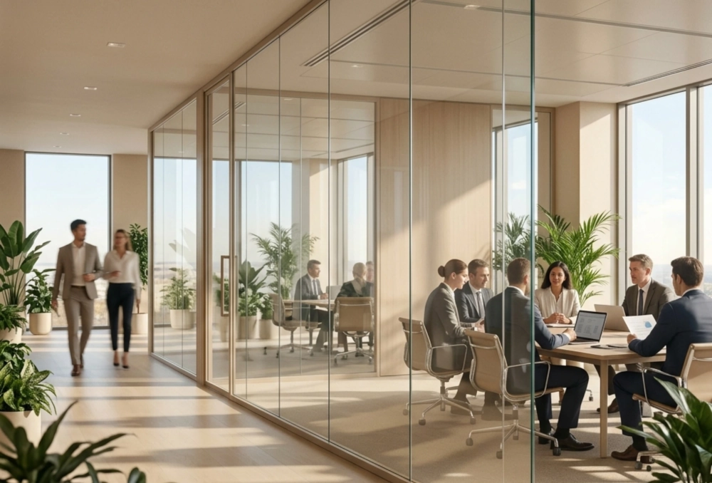 Ścianka ze szkła laminowanego w biurze