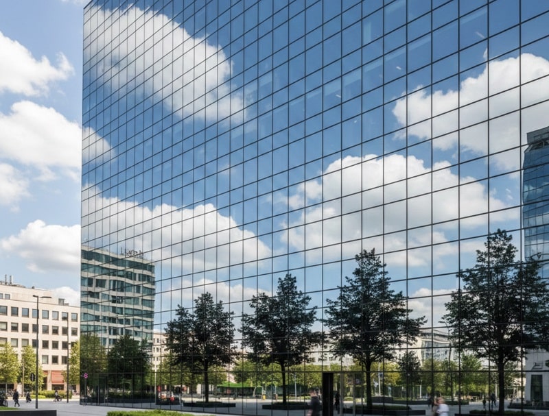 Szkło refleksyjne w fasadzie nowoczesnego wieżowca