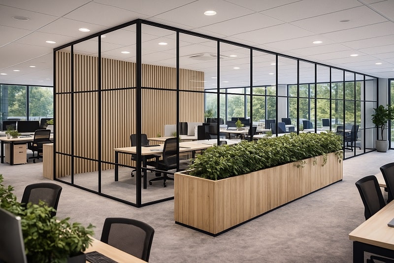 Ścianka ze szkła bezpiecznego VSG w biurze