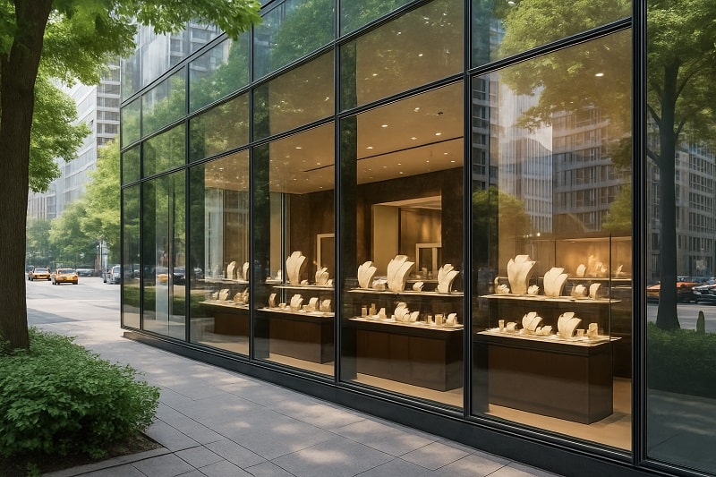 Szyby antywłamaniowe w sklepie jubilerskim