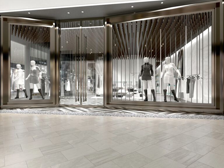 Witryna sklepu w galerii z szybami z pętlą alarmową